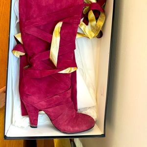 Red suede Marc Jacobs knee-high boots